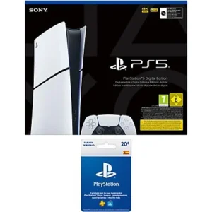 Consola - Sony PS5 Slim Digital Edition, 825 GB SSD, 4K, Chasis D, Blanco + Tarjeta PS Plus 20€
