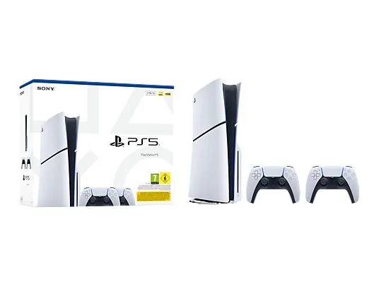 Consola - Sony PS5 Slim Standard, 1 TB SSD, 4K, 2 mandos DualSense, Chasis E, Blanco